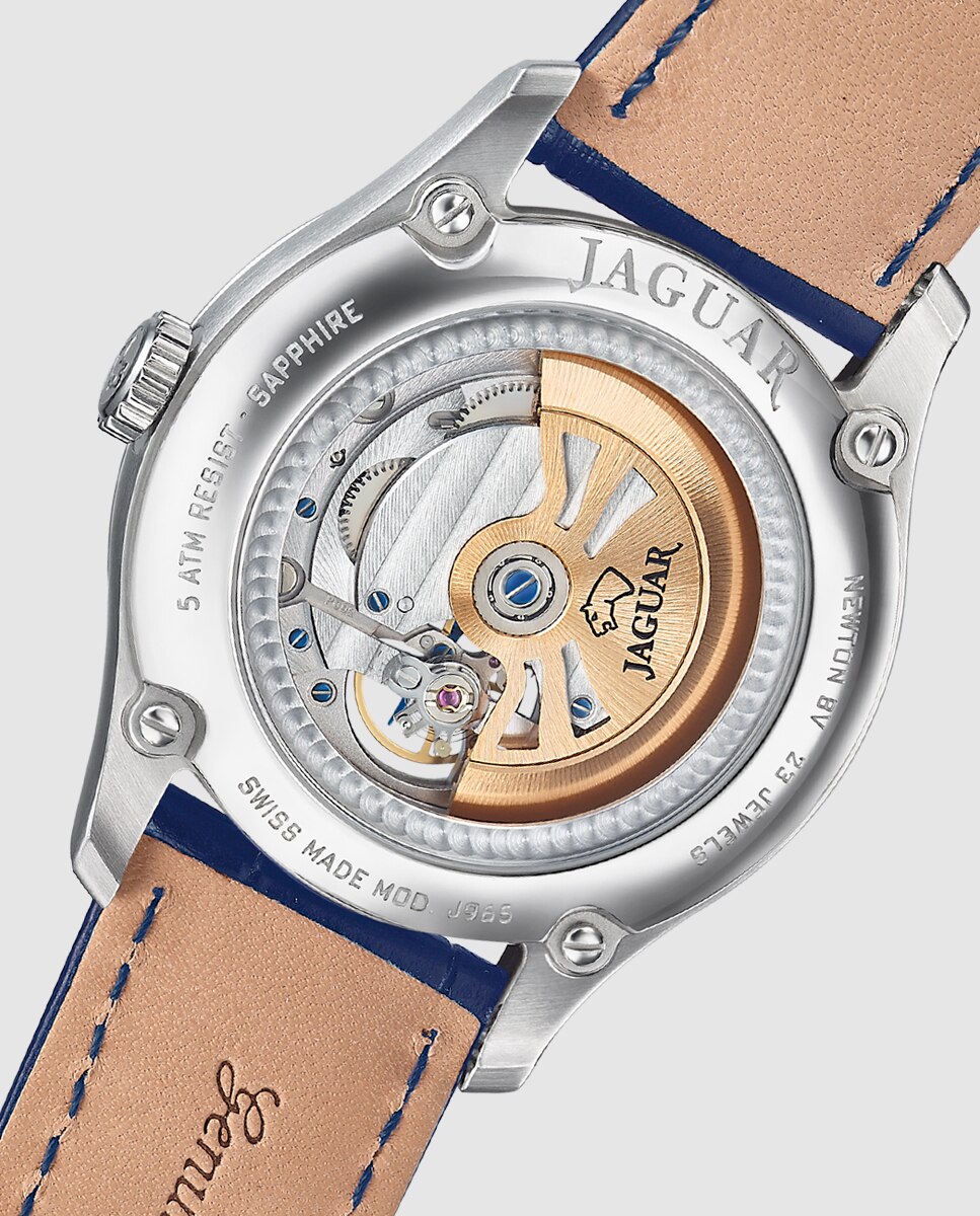 Relógio J966/3 Automático de Pele em Azul Azul-3