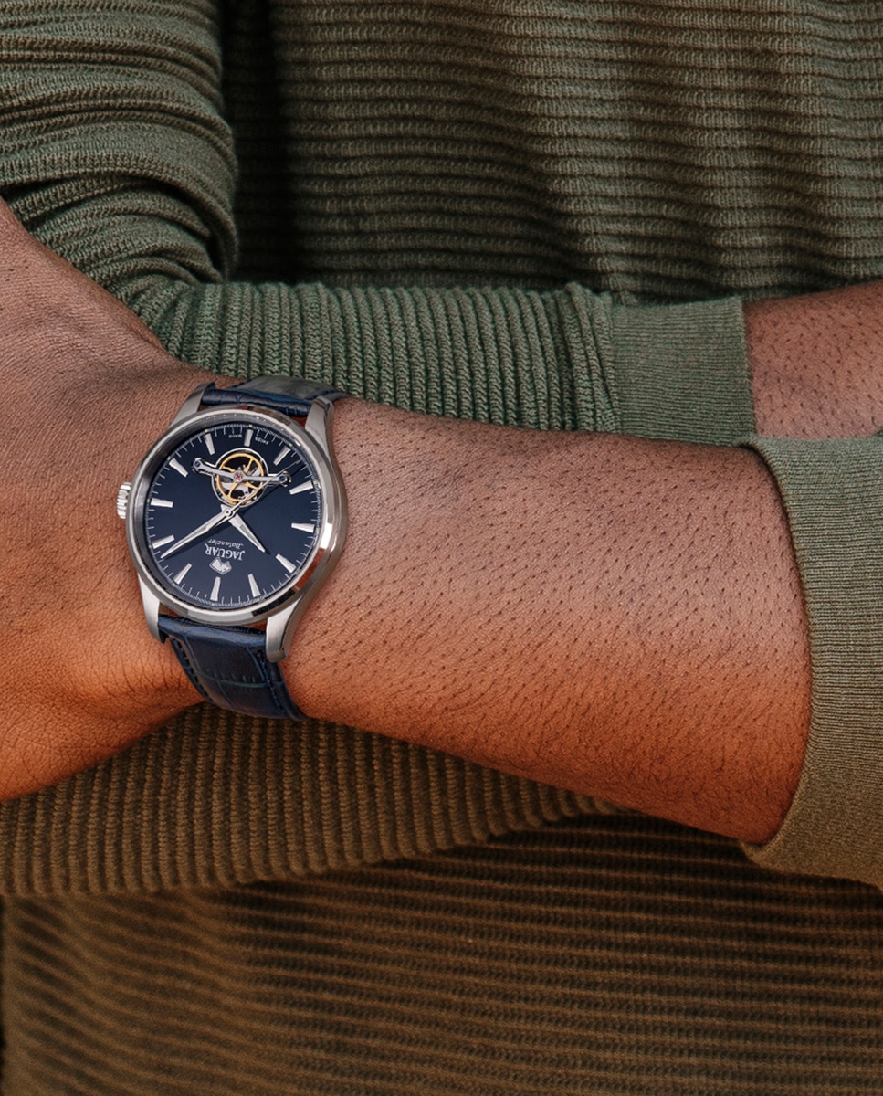 Relógio J966/3 Automático de Pele em Azul Azul-5