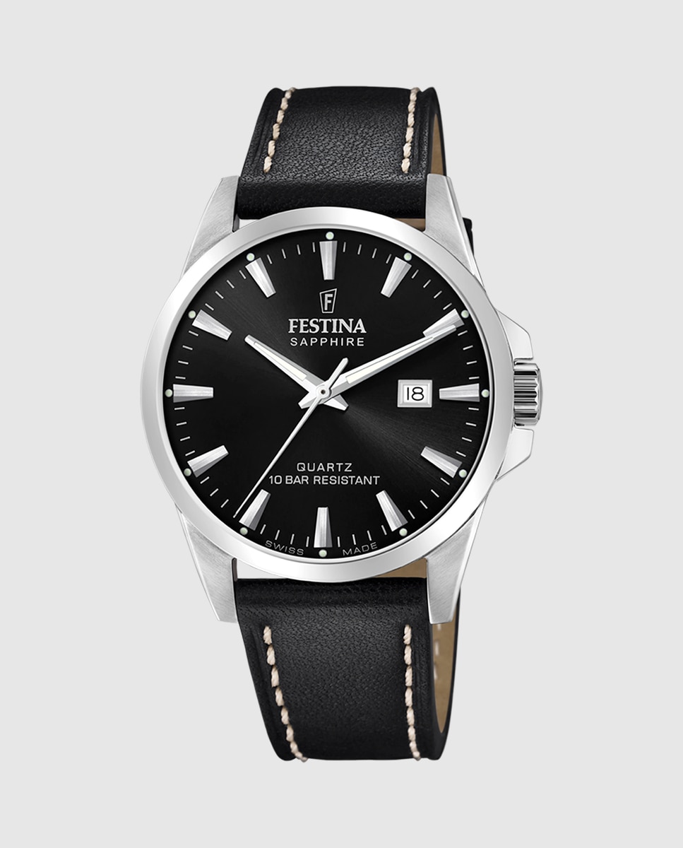 Relógio F20025/4 Swiss Made de Pele em Preto Preto-1