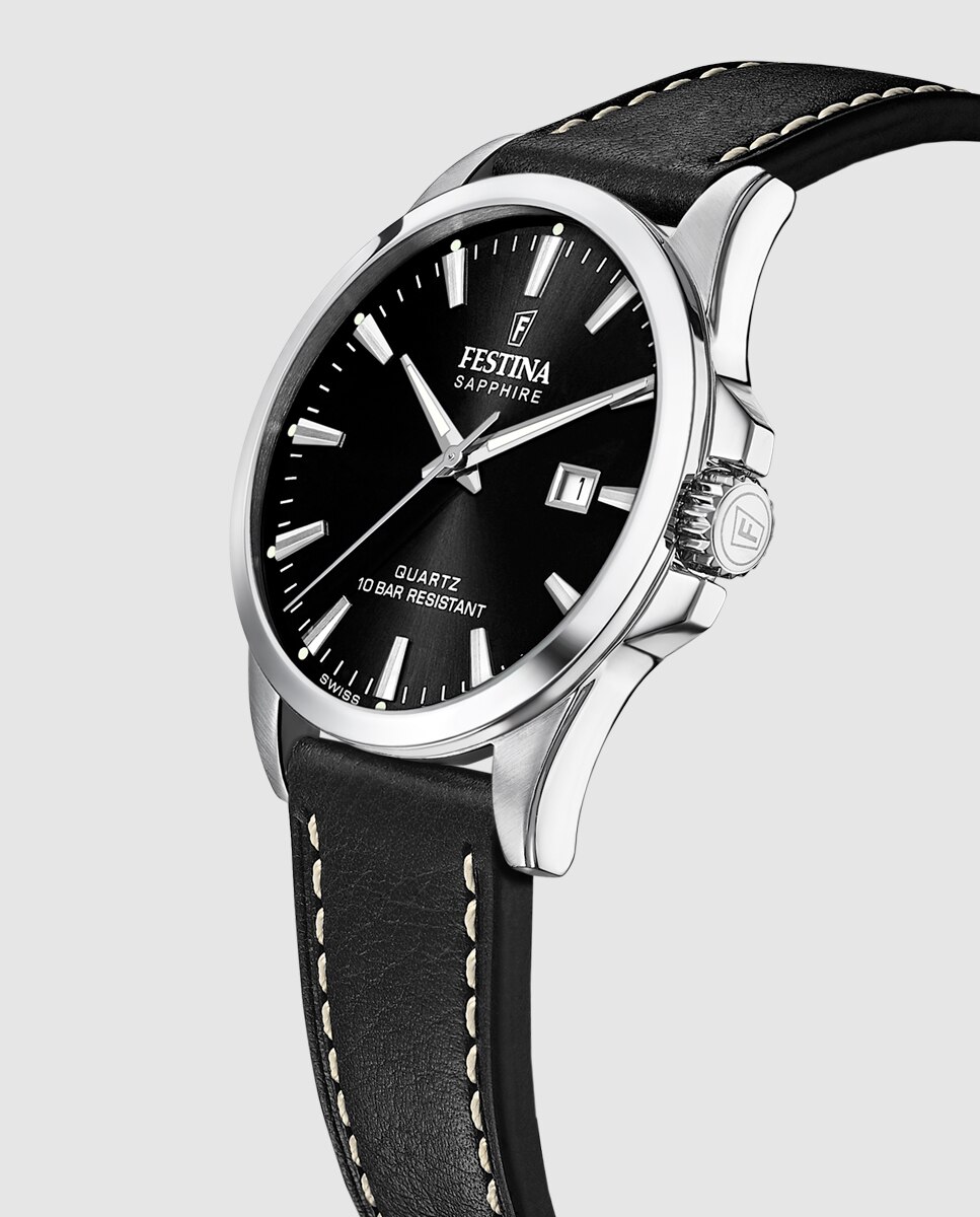 Relógio F20025/4 Swiss Made de Pele em Preto Preto-2