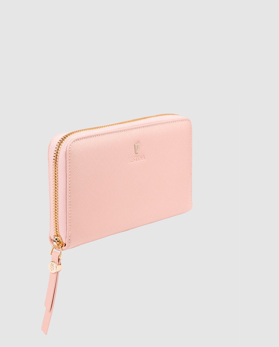 Carteira de Pele em Rosa Rosa-claro-4