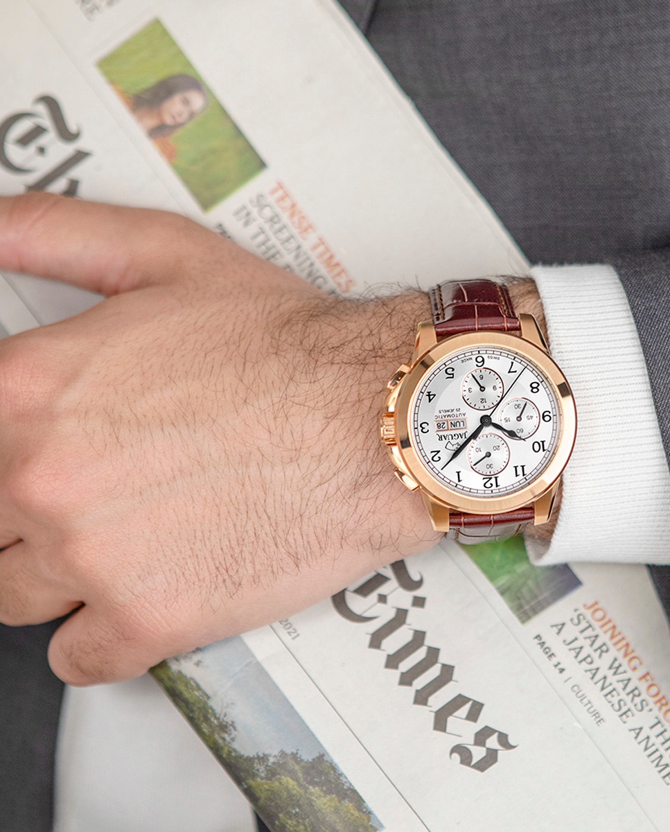 Relógio J977/1 Automático de Pele em Castanho Castanho-5