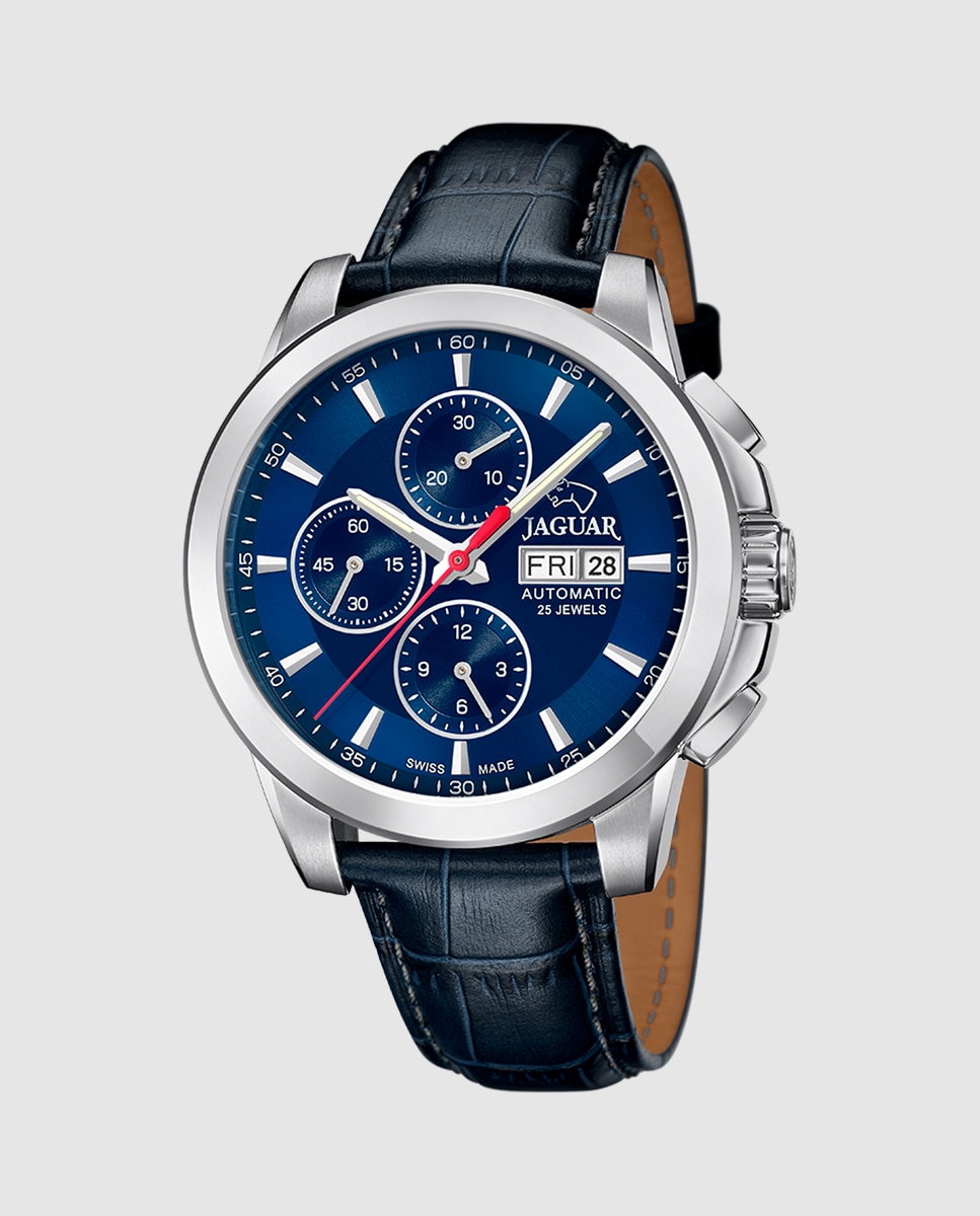 Relógio J975/6 Automático de Pele em Azul Azul-1