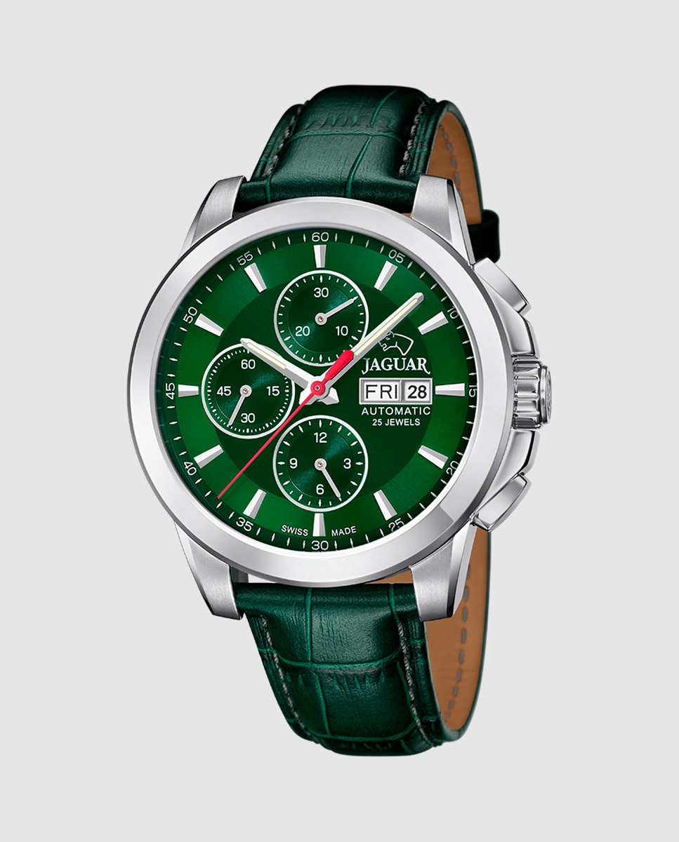 Relógio J975/5 Automático de Pele em Verde Verde-1