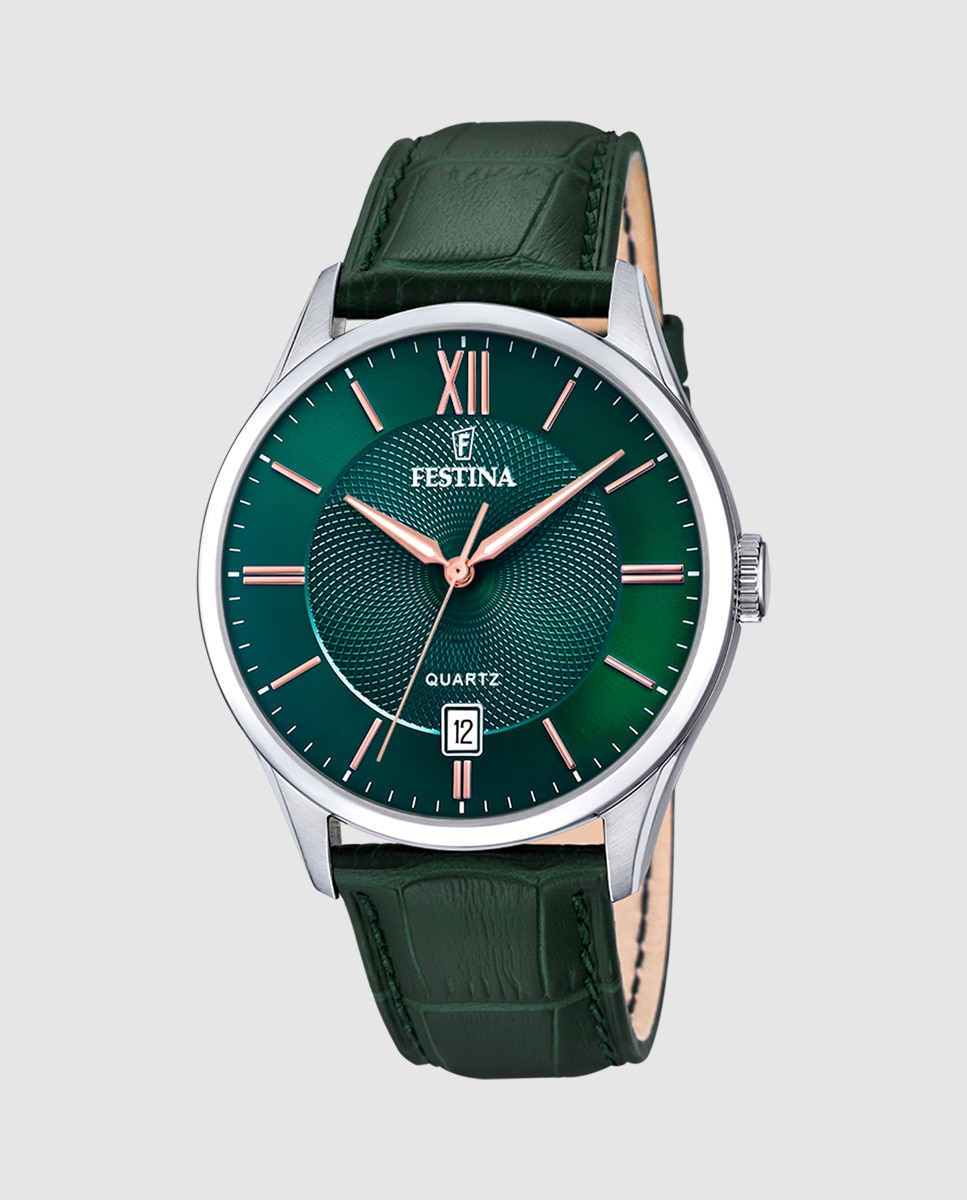 Relógio F20426/7 com Bracelete Clássico de Pele em Verde Verde-1