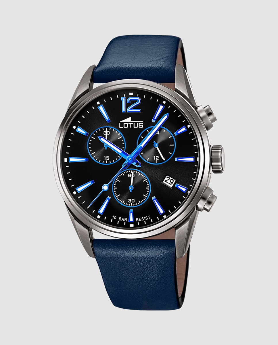 Relógio 18683/6 Chrono de Pele em Azul Azul-1