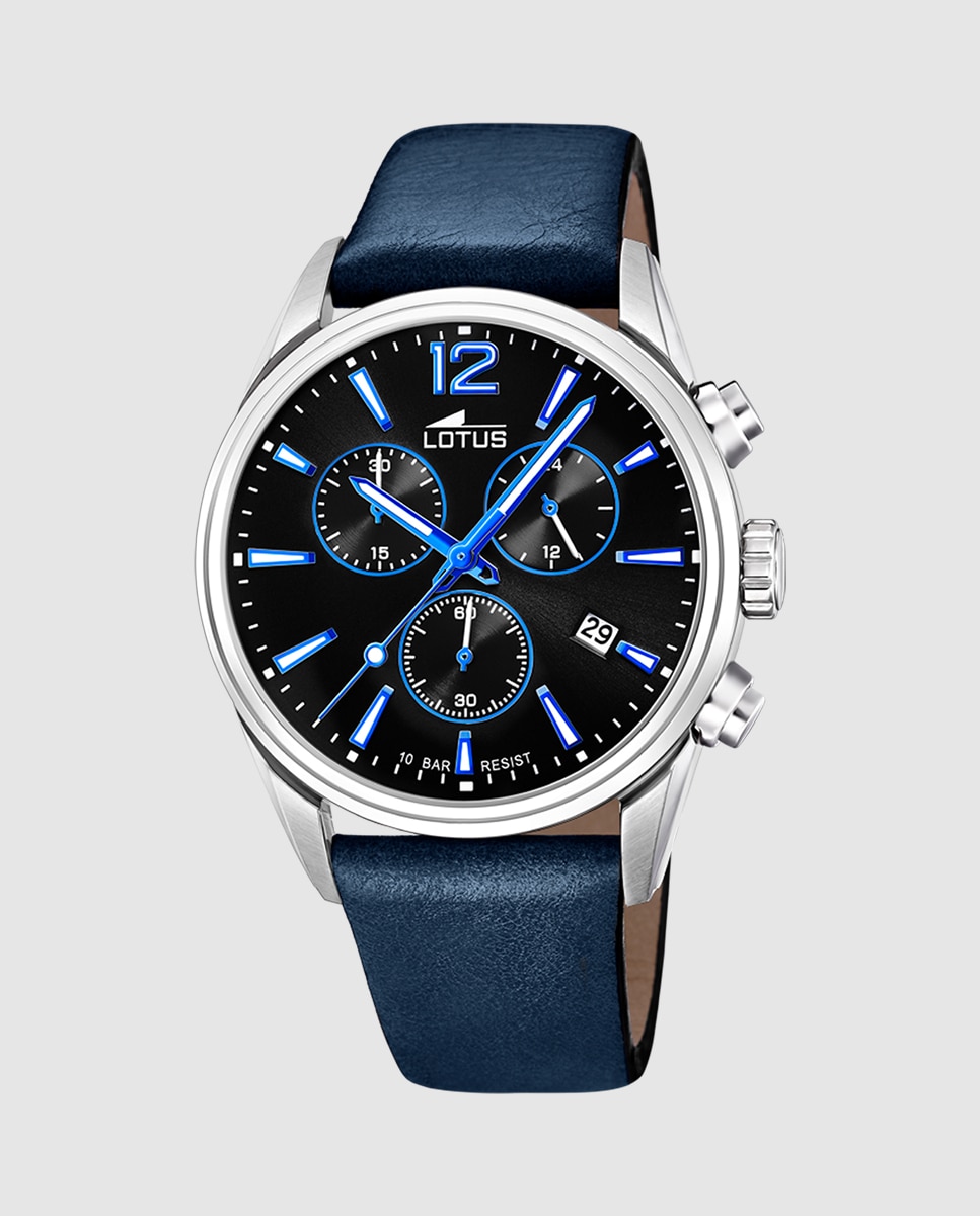 Relógio 18691/6 Chrono de Pele em Azul Azul / Preto-1