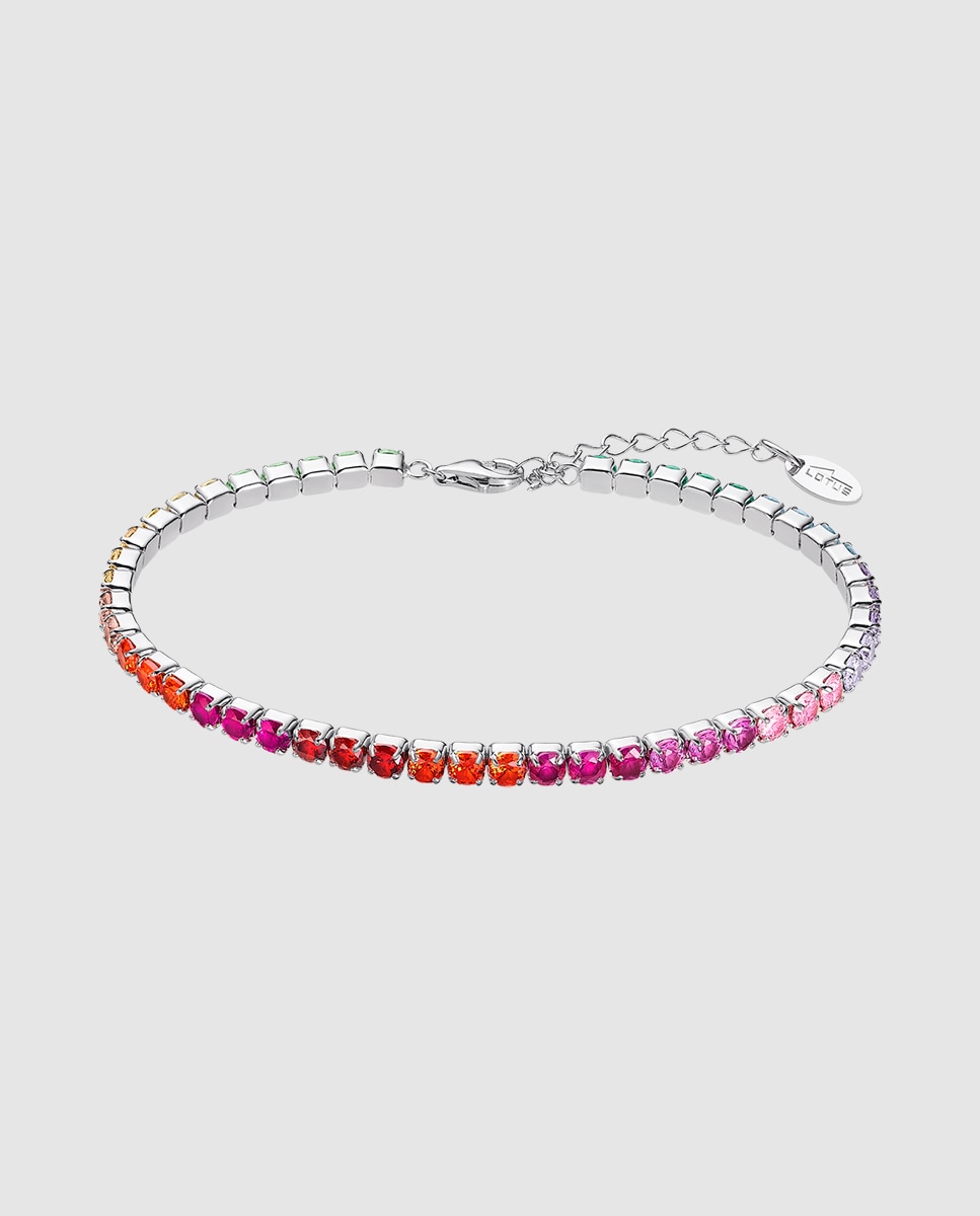 Pulseira Tennis Lotus Silver Lp3452-2 3 Rainbow de Prata com Acabamento Brilhante e Zircônias Multicolor-1
