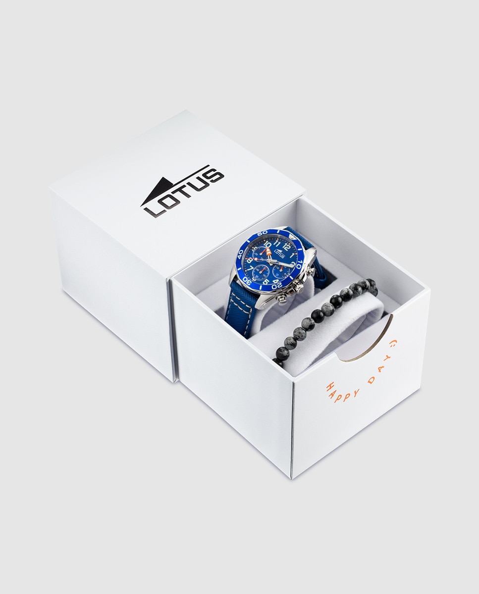 Relógio Infantil 18859/1 Junior Collection de Pele Azul com Pulseira de Oferta Azul / Branco-1