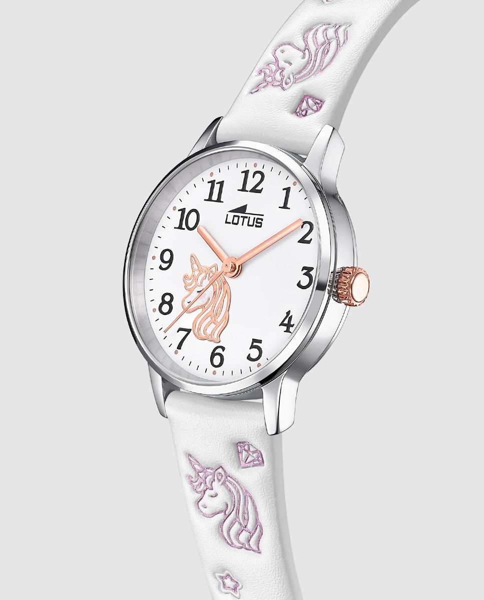 Relógio Infantil 18865/1 Junior Collection de Pele em Branco com Pulseira de Presente Rosa-4