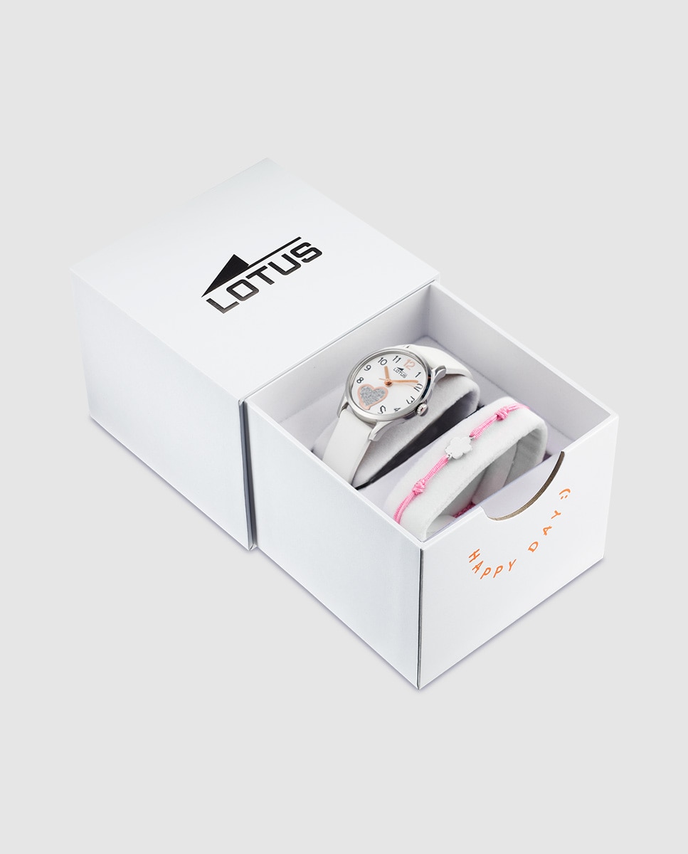 Relógio Infantil 18406/e Junior Collection de Pele em Branco com Pulseira de Oferta Branco-1