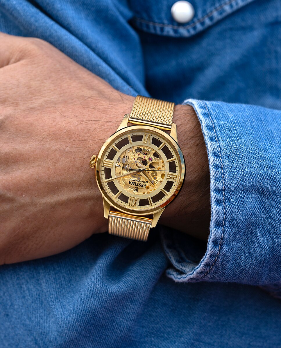Relógio F20667/1 Automatic Skeleton de Aço em Dourado Ouro-2