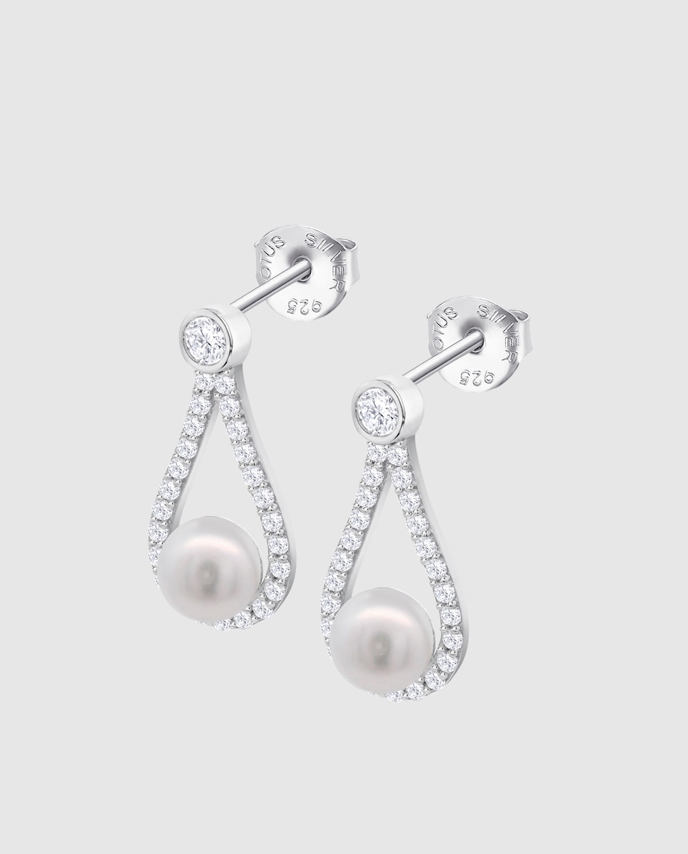 Brincos Lotus Silver Lp3481-4/1 Pearls de Prata com Acabamento Brilhante e Zirconita Branco-1