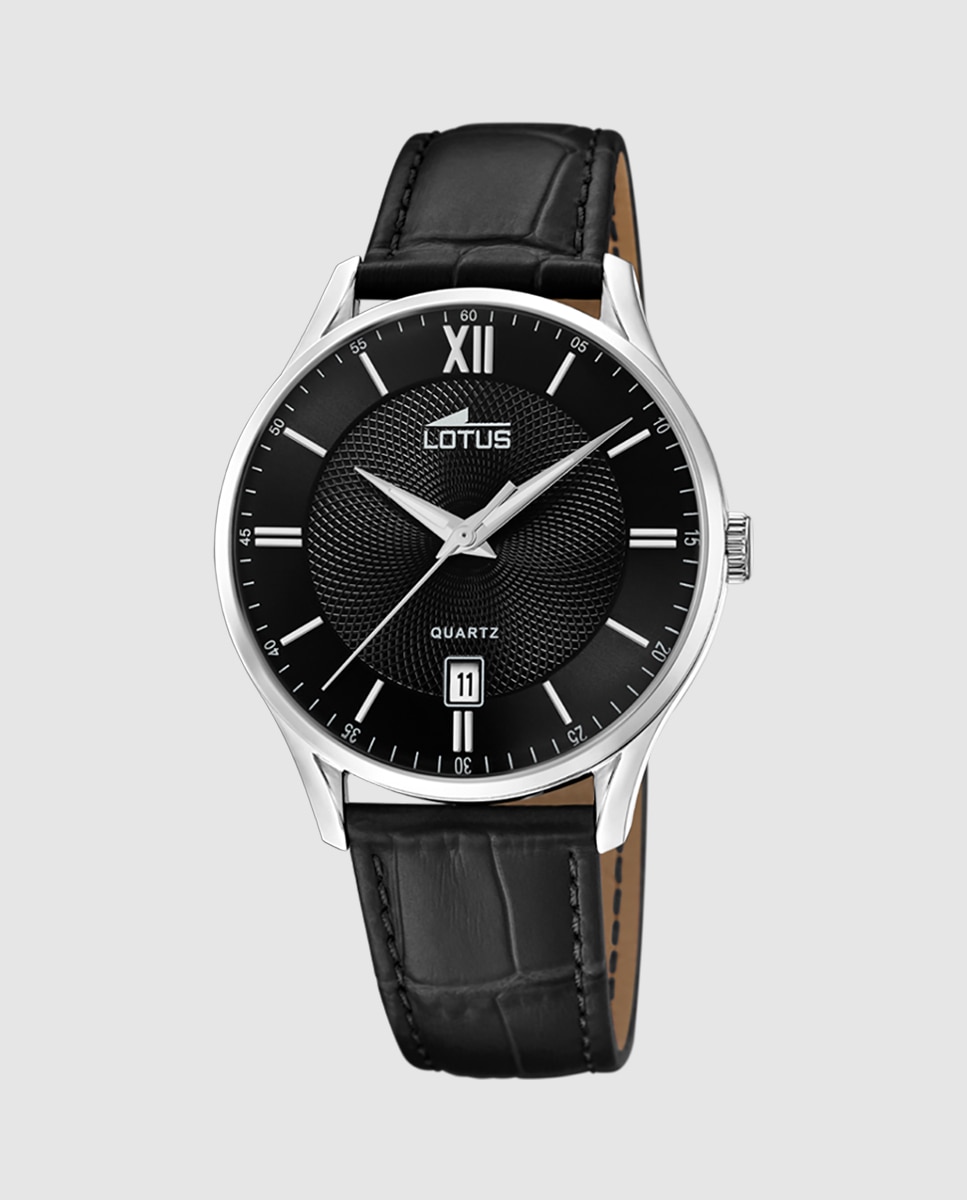 Relógio 18402/j de Correia Clássico de Pele em Preto Preto-1