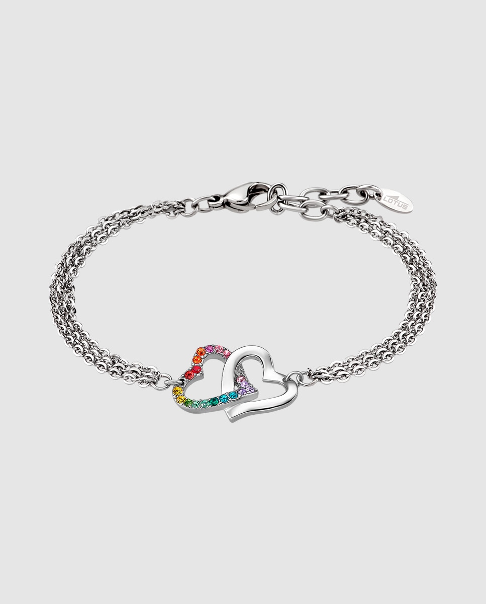 Pulseira de Corrente Lotus Style Ls1912-2 2 Woman's Heart de Aço Inoxidável com Acabamento Brilhante Prateado-1