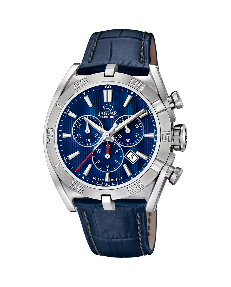 Relógio J857/b Swiss Made de Pele em Azul Azul-1