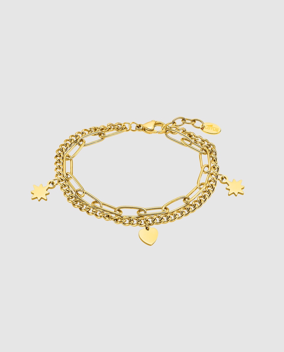 Pulseira de Elos Lotus Style Ls2313-2 2 Woman's Heart de Aço Inoxidável com Acabamento Brilhante Dourado-1