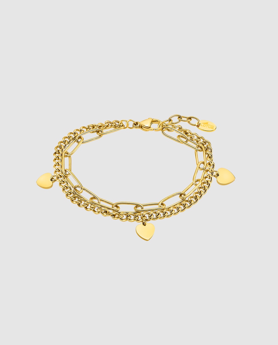 Pulseira de Elos Lotus Style Ls2314-2 2 Woman's Heart de Aço Inoxidável com Acabamento Brilhante Dourado-1
