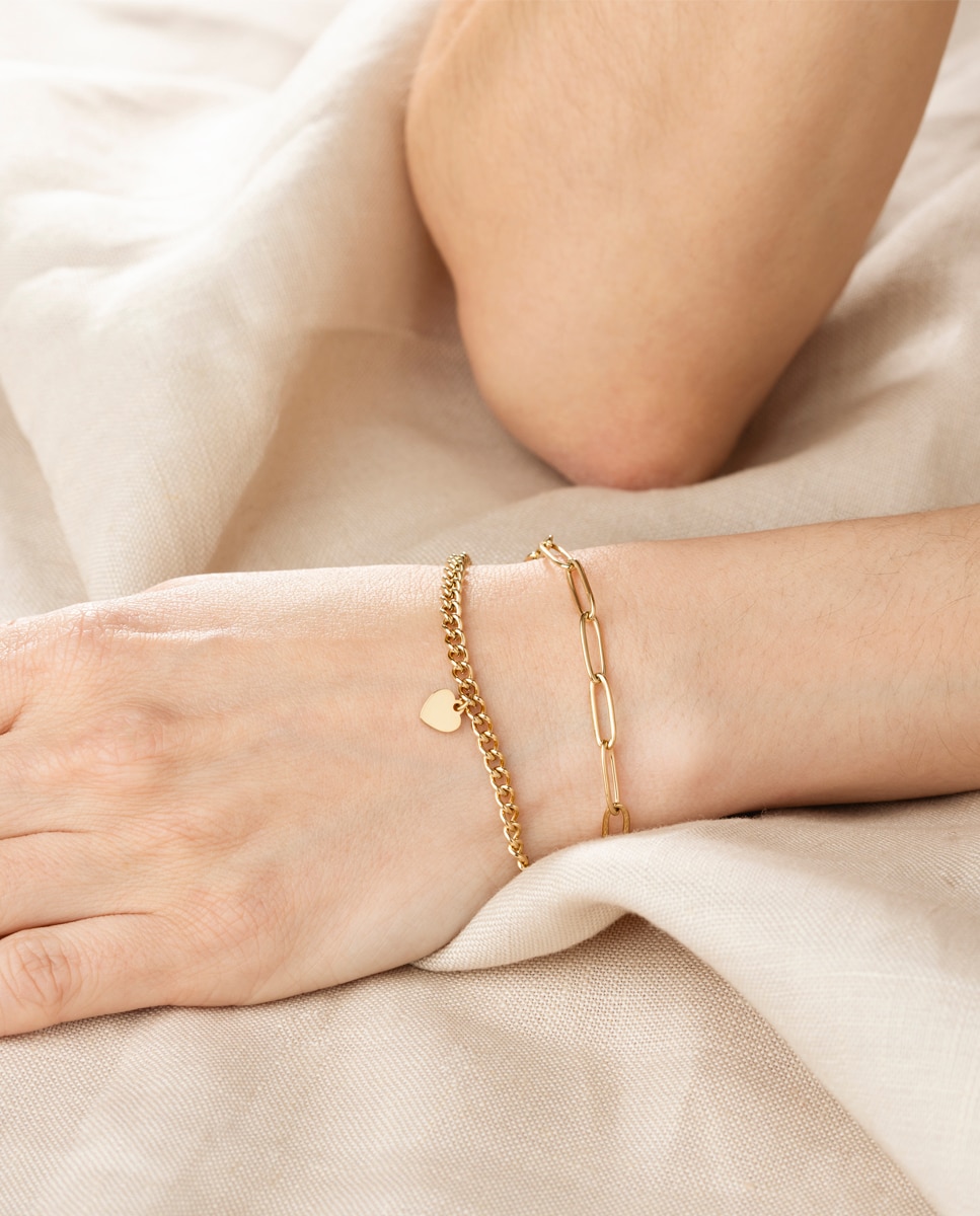 Pulseira de Elos Lotus Style Ls2314-2 2 Woman's Heart de Aço Inoxidável com Acabamento Brilhante Dourado-2