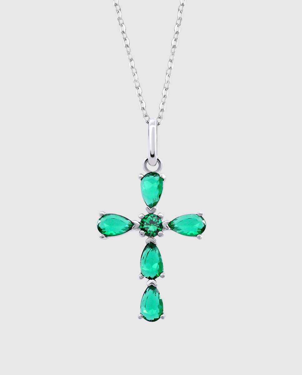 Colar Lotus Silver Lp3558-1/2 Colors de Prata com Acabamento Brilhante Verde-1