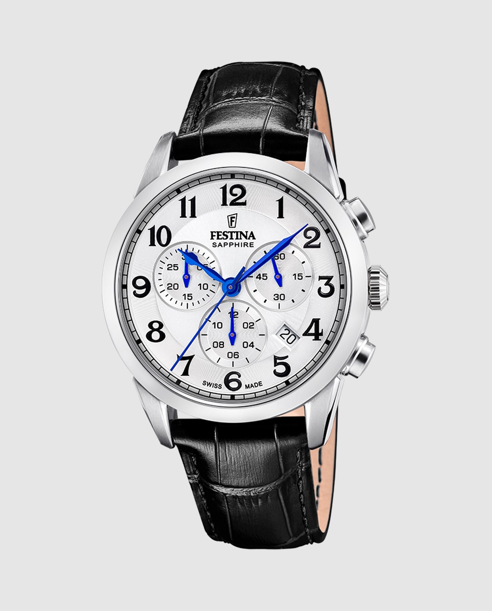 Relógio F20041/1 Chrono Swiss Made de Pele em Preto Preto-1
