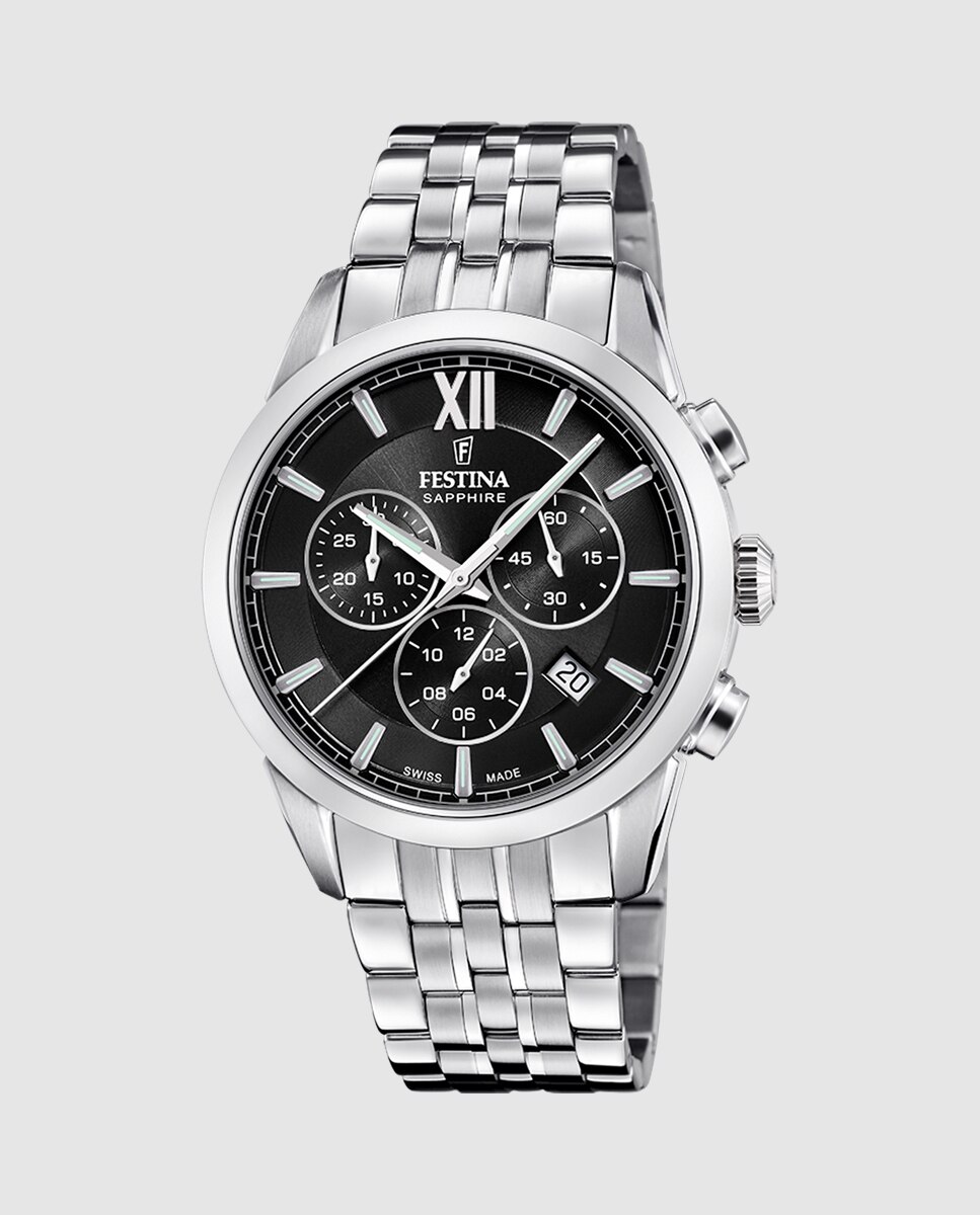 Relógio F20040/4 Chrono Swiss Made de Aço Prateado Prata-1