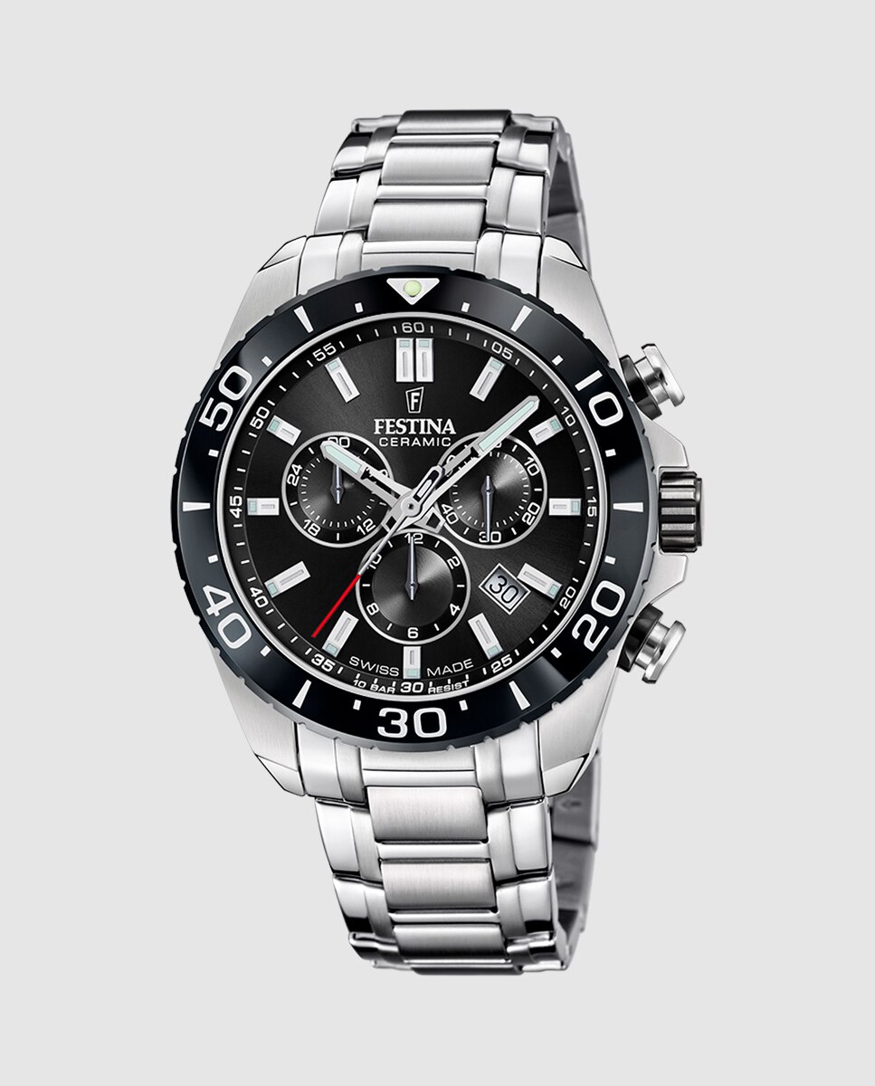 Relógio F20042/4 Chrono Swiss Made de Aço Prateado Prata-1