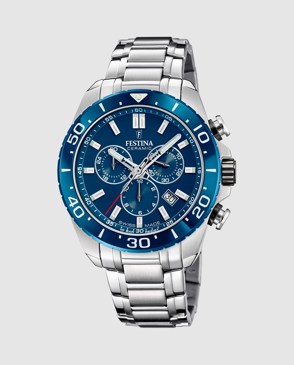 Relógio F20042/2 Chrono Swiss Made de Aço Prateado Prata-1