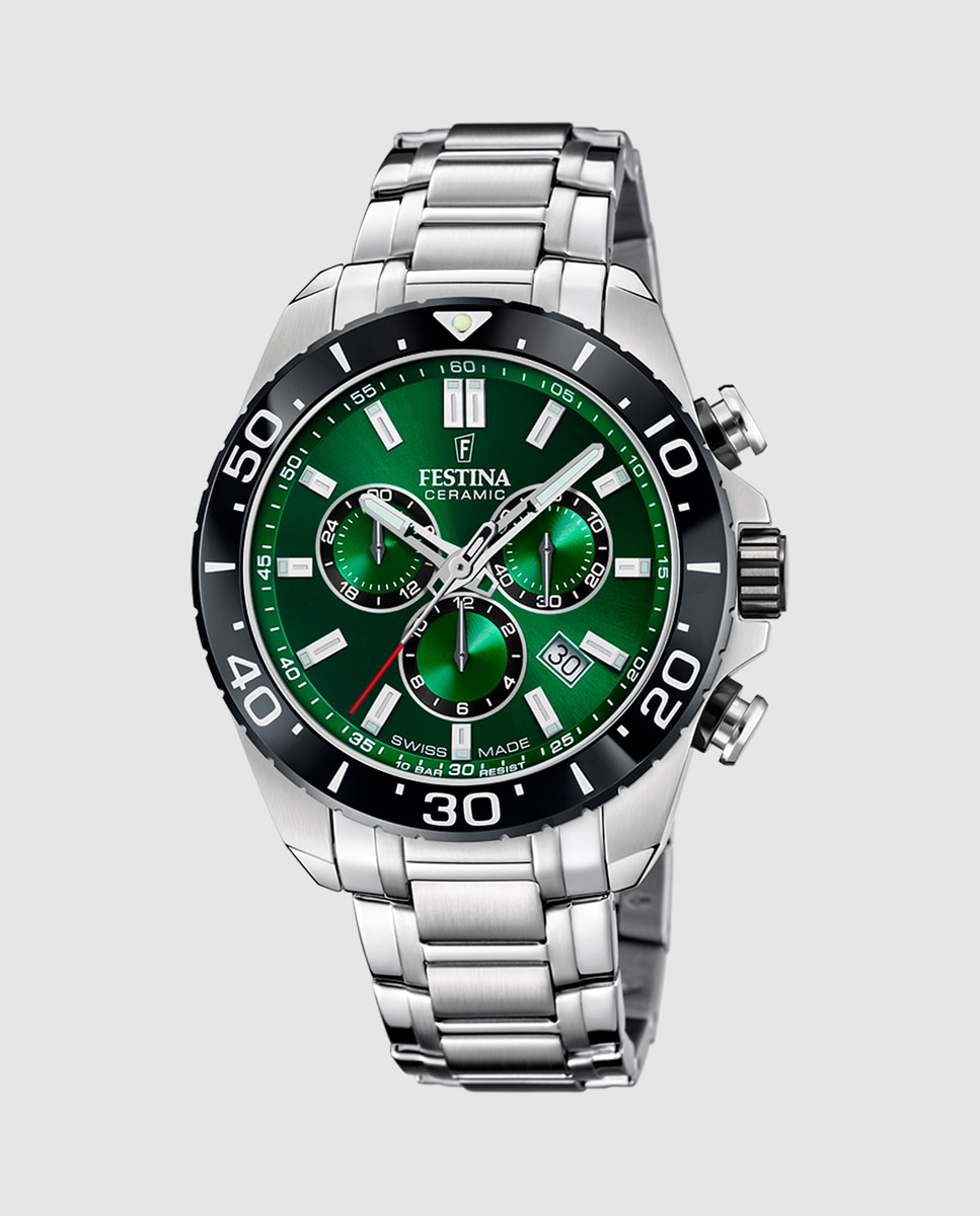 Relógio F20042/3 Chrono Swiss Made de Aço Prateado Prata-1