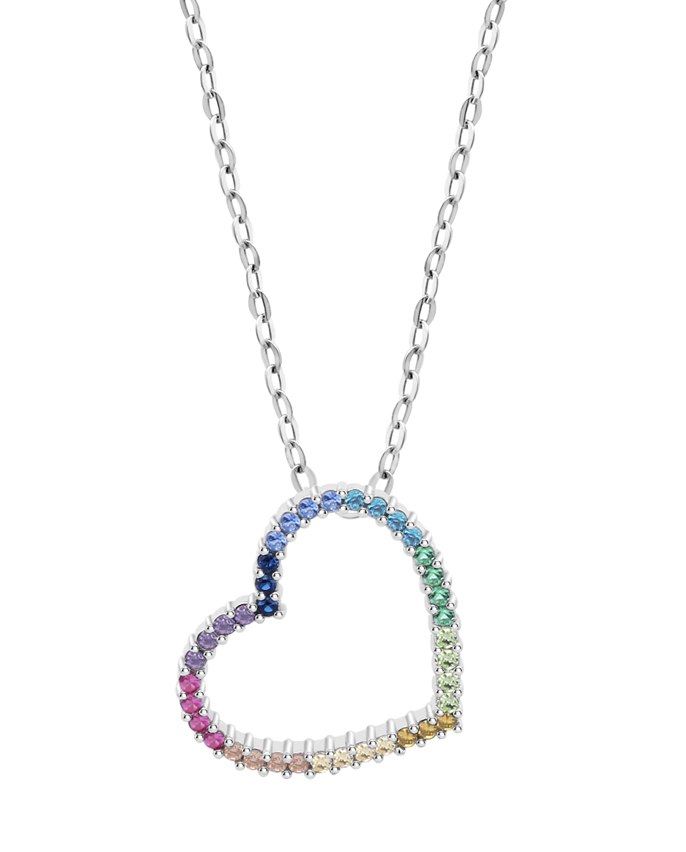 Colar Lotus Silver Lp3670-1/2 It Girl de Prata com Acabamento Brilhante e Zirconita e Motivo Coração Multicolor-1