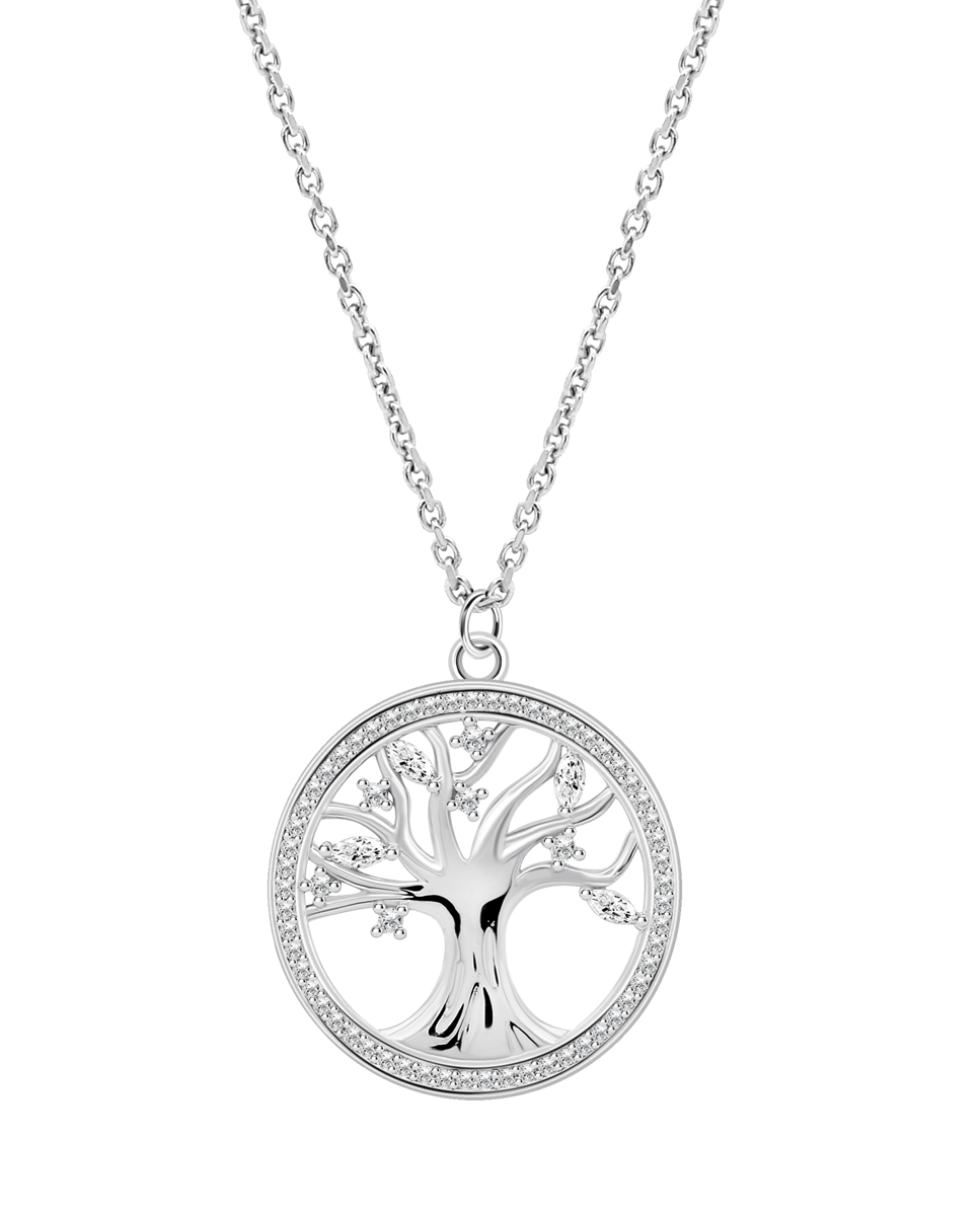 Colar Lotus Silver Lp3708-1/1 Tree Of Life de Prata com Acabamento Brilhante e Zirconita e Motivo Árvore Da Vida Prateado-1