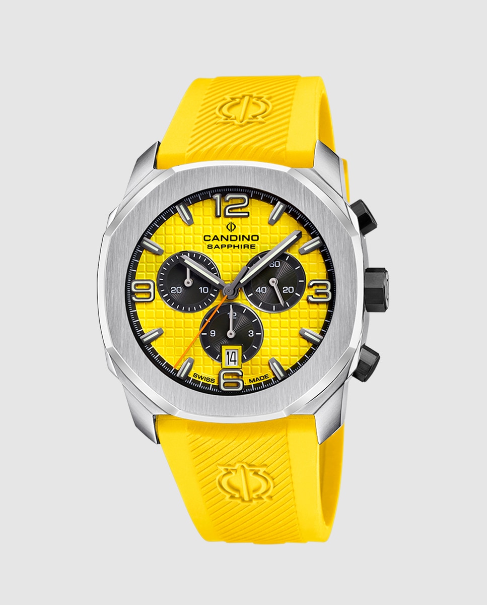 Relógio C4774/1 Chronos Guilloché de Borracha em Amarelo Amarelo-1