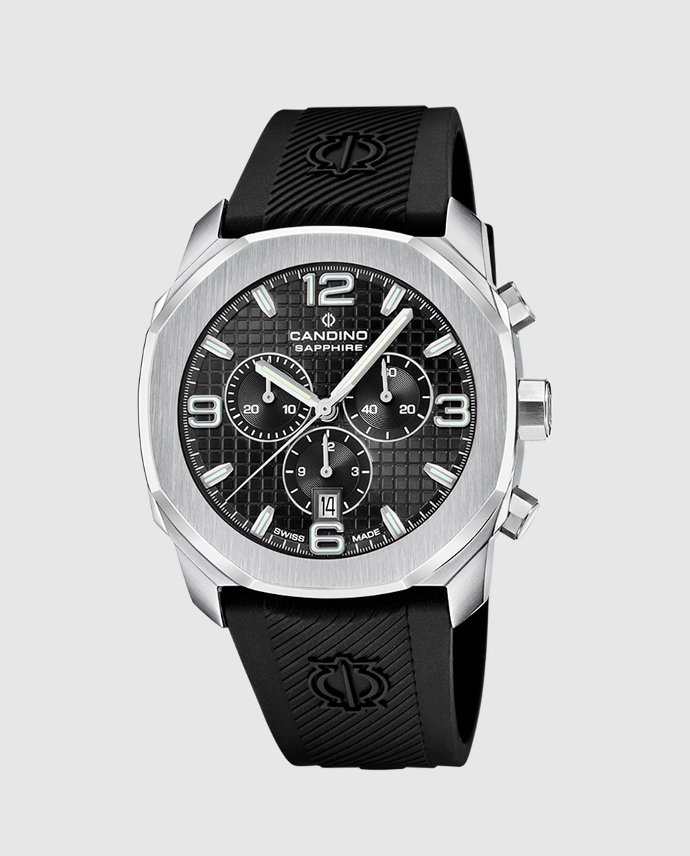 Relógio C4774/6 Chronos Guilloché de Borracha em Preto Preto-1