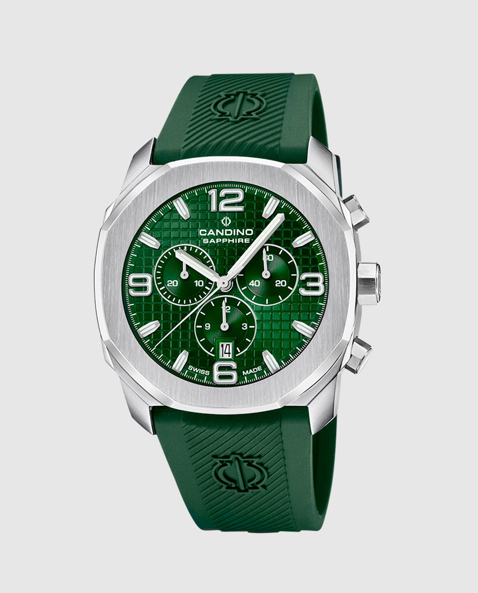 Relógio C4774/5 Chronos Guilloché de Borracha em Verde Verde-1