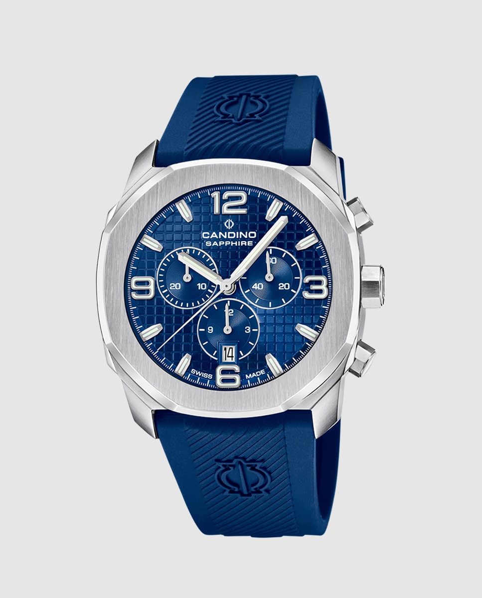 Relógio C4774/4 Chronos Guilloché de Borracha em Azul Azul-1