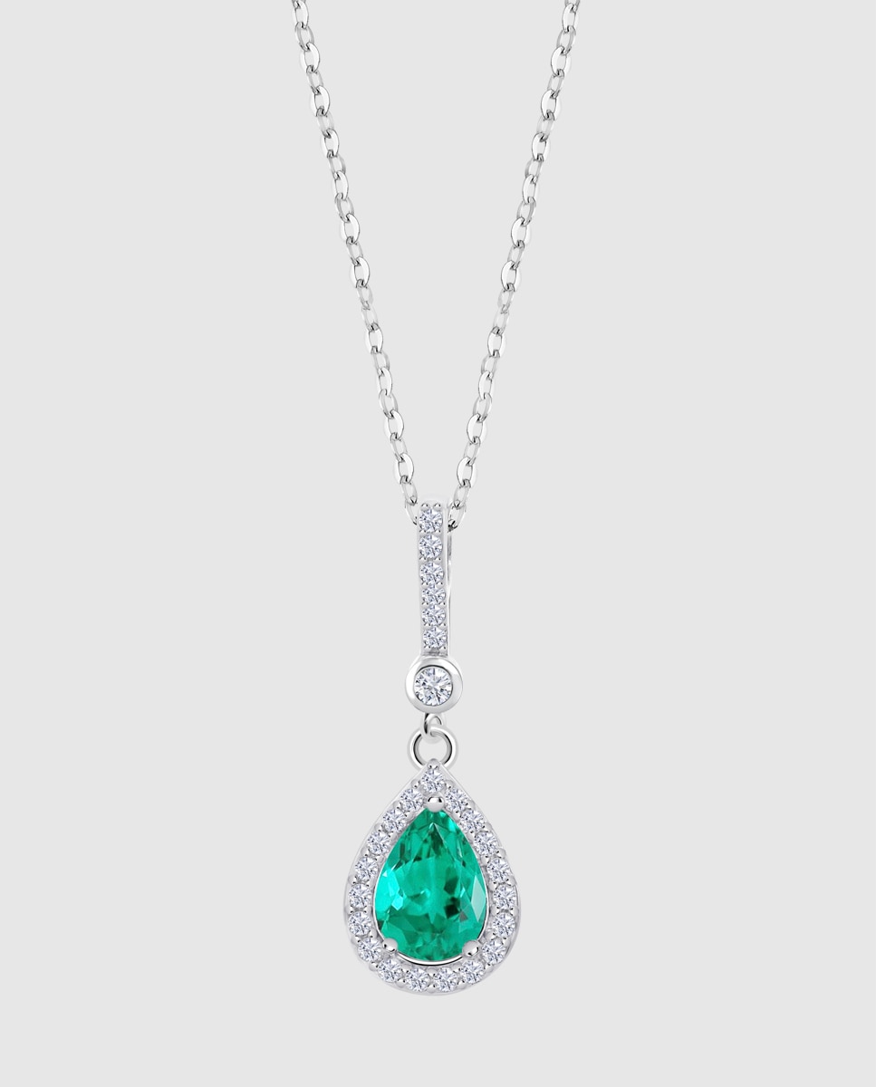 Colar Lotus Silver Lp1592-1/5 Colors de Prata com Acabamento Brilhante e Zirconita Verde-1
