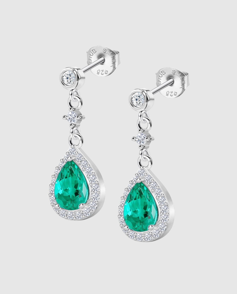 Brincos Lotus Silver Lp1592-4/5 Colors de Prata com Acabamento Brilhante e Zircónios Verde-1