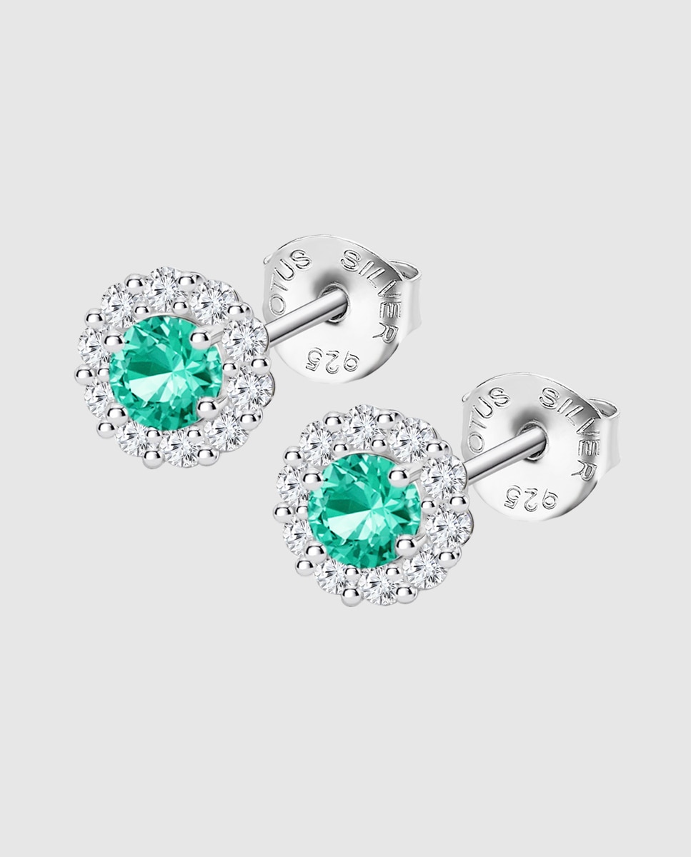 Brincos Lotus Silver Lp1290-4/6 Rainbow de Prata com Acabamento Brilhante e Zircônias Verde-1