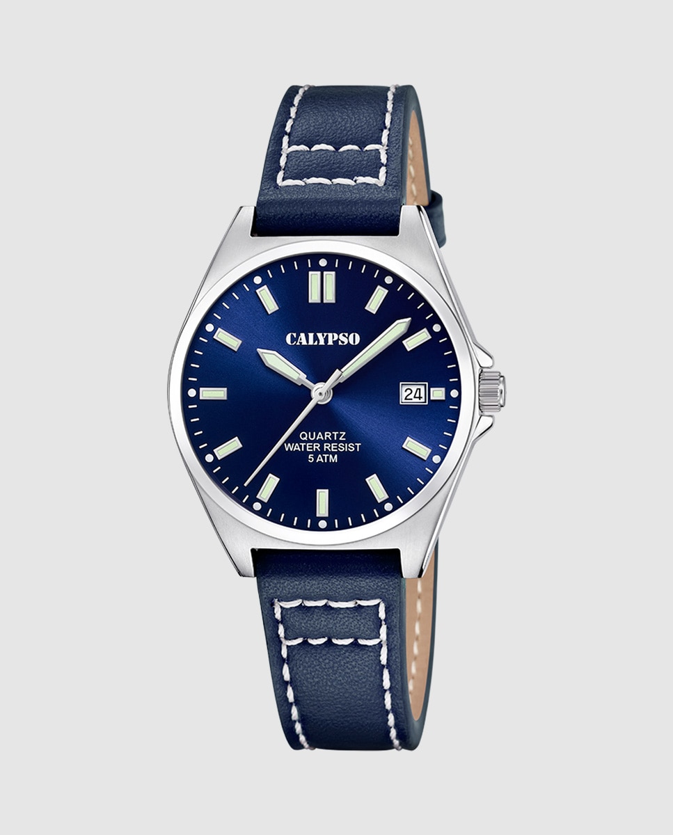 Relógio K5869/3 Basic de Pele em Azul Azul-1