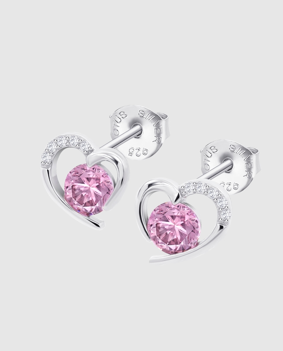 Brincos Lotus Silver Lp3106-4/2 Colors de Prata com Acabamento Brilhante e Zircónias com Motivo Coração Prata / Rosa-1