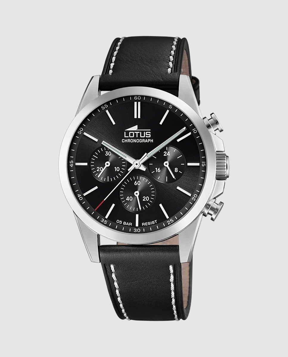 Relógio 18990/4 Chrono de Pele em Preto Preto / Prata-1