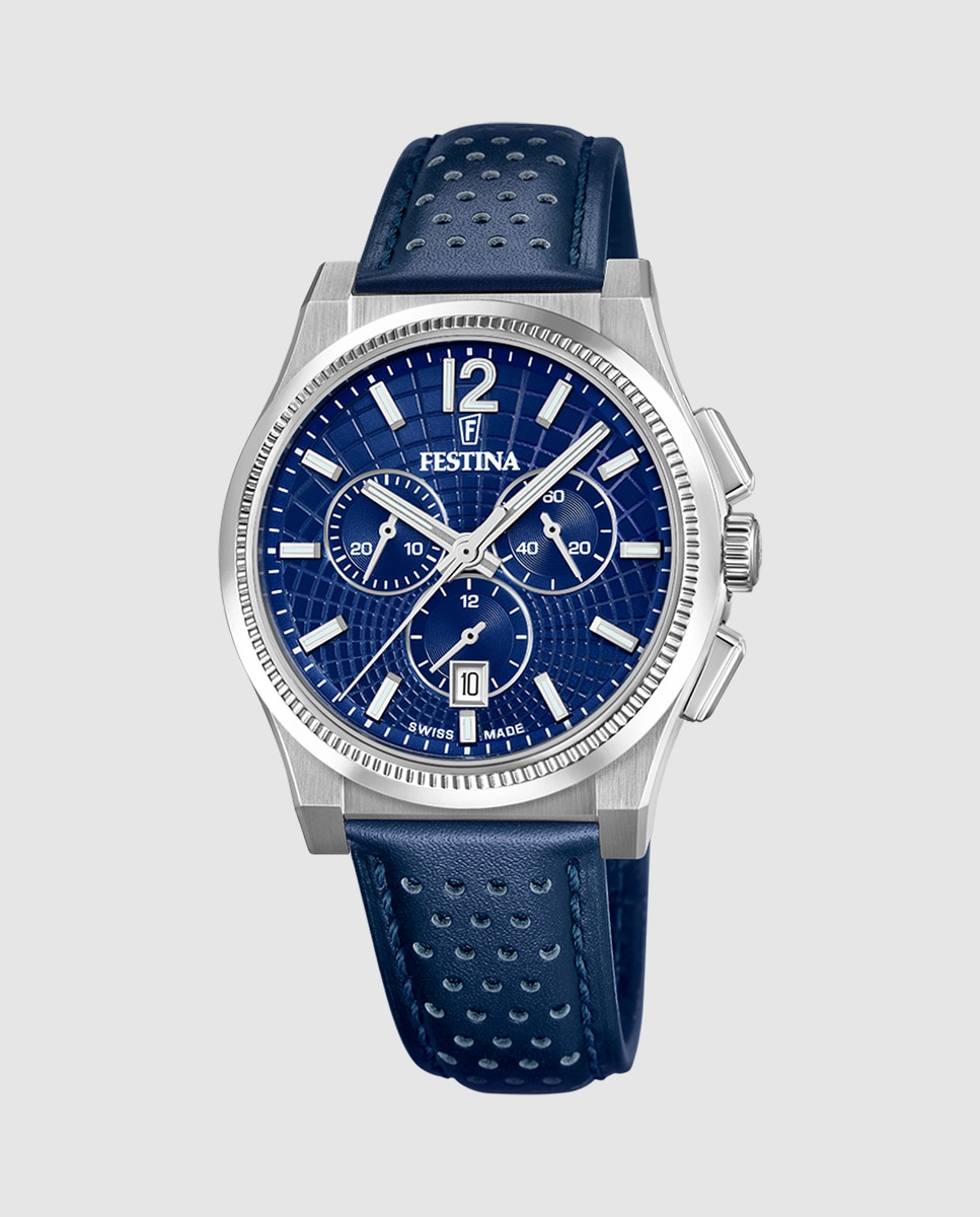 Relógio F20060/2 Swiss Made Classics de Pele em Azul Azul-1