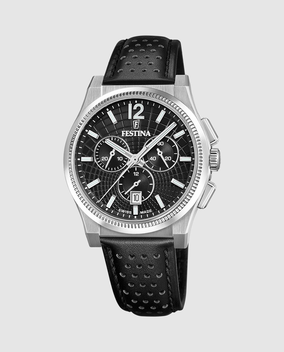 Relógio F20060/4 Swiss Made Classics de Pele em Preto Preto-1