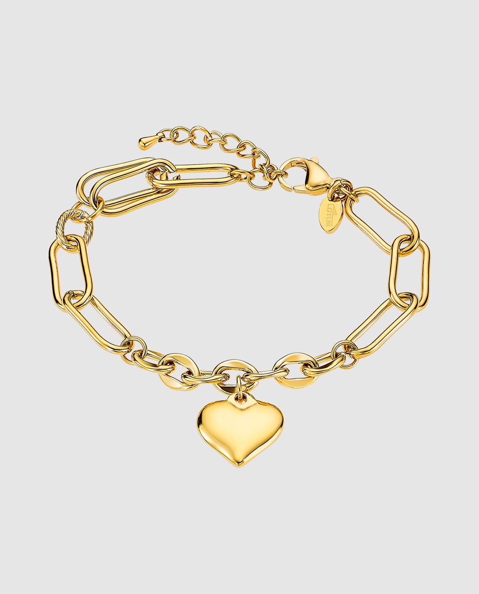 Pulseira de Elos Lotus Style Ls2334-2 2 Woman's Heart de Aço Inoxidável com Acabamento Brilhante e Motivo Coração Dourado-1