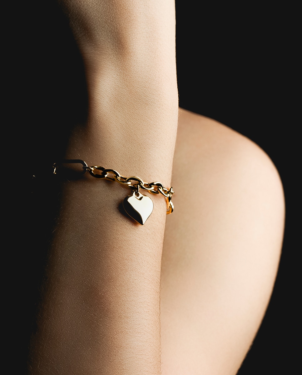 Pulseira de Elos Lotus Style Ls2334-2 2 Woman's Heart de Aço Inoxidável com Acabamento Brilhante e Motivo Coração Dourado-2