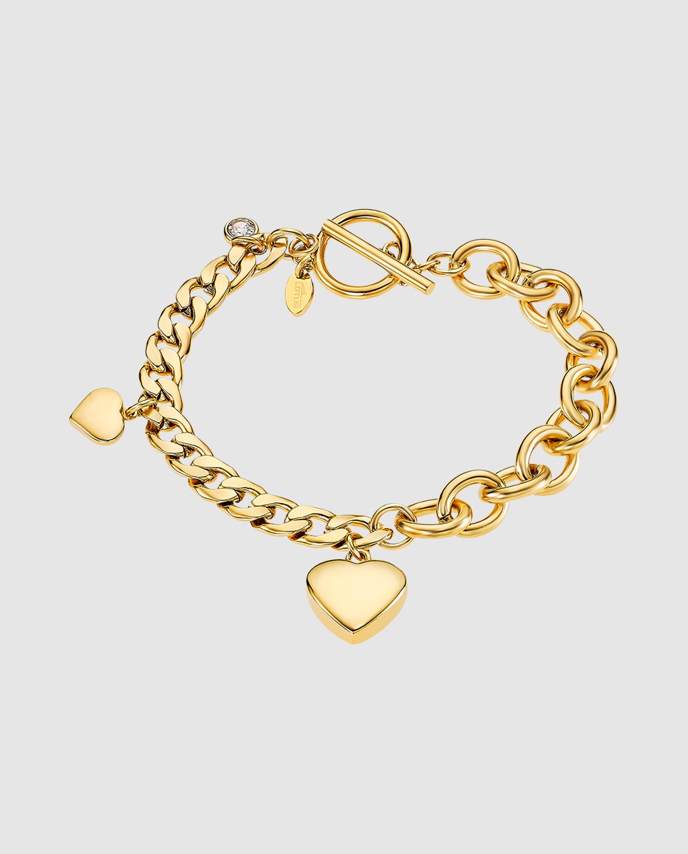 Pulseira Lotus Style Ls2335-2/2 Woman's Heart de Aço Inoxidável com Acabamento Brilhante e Zirconita e Motivo Coração Dourado-1