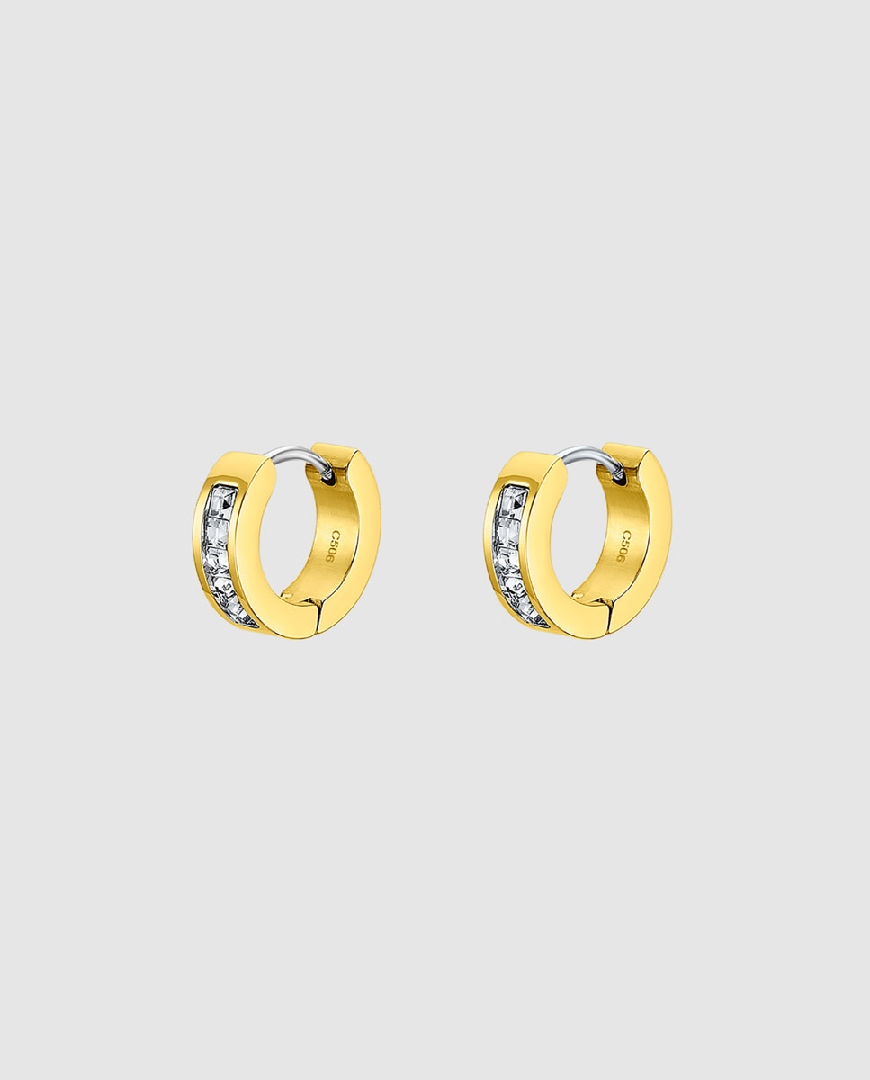 Brincos Lotus Style Ls2437-4/2 Men's Earrings de Aço Inoxidável 316l com Acabamento Brilhante e Zircónios Branco/Amarelo-1