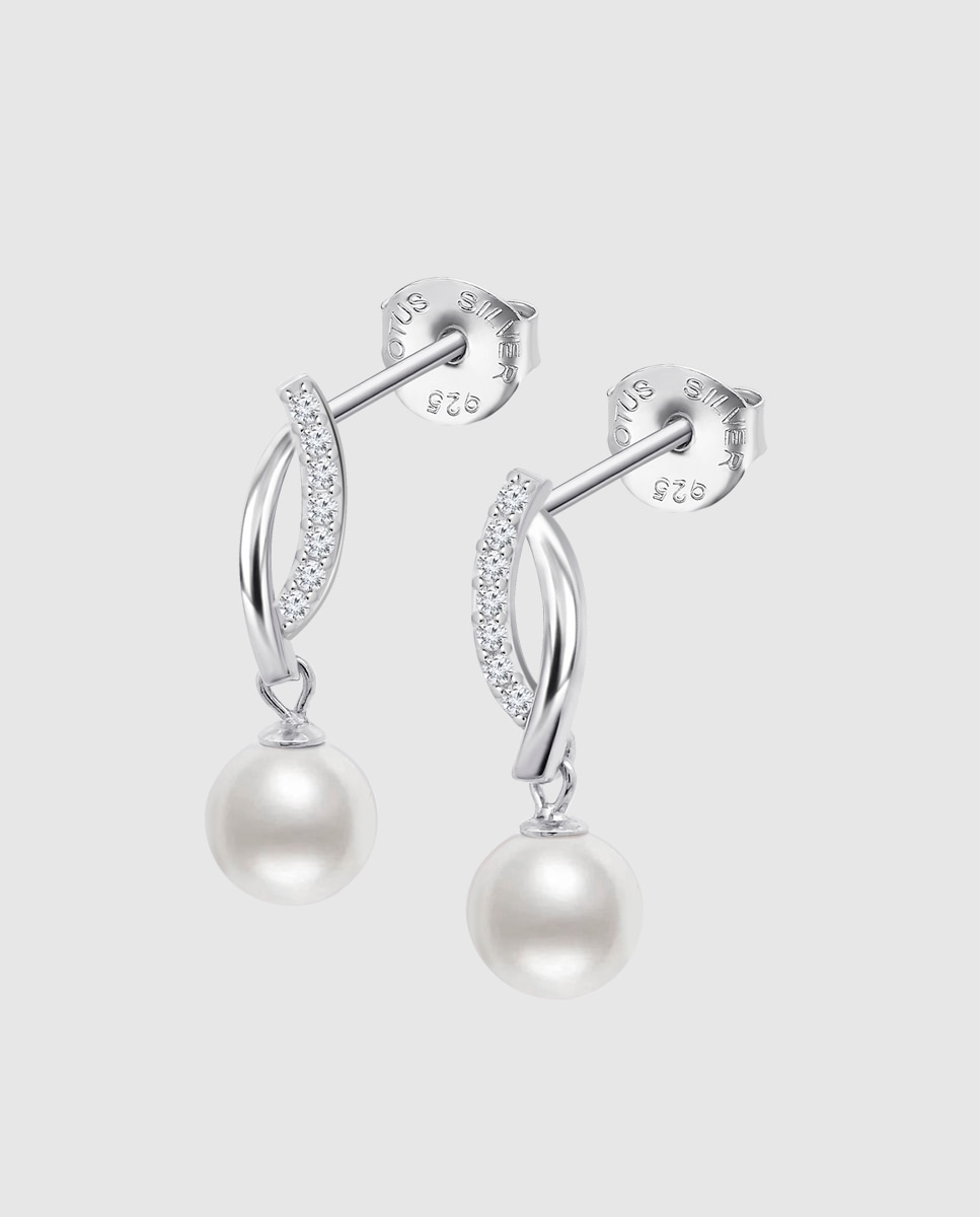 Brincos Lotus Silver Lp3832-4/1 Pearls de Prata com Acabamento Brilhante e Synthetic Pearl Branco-1