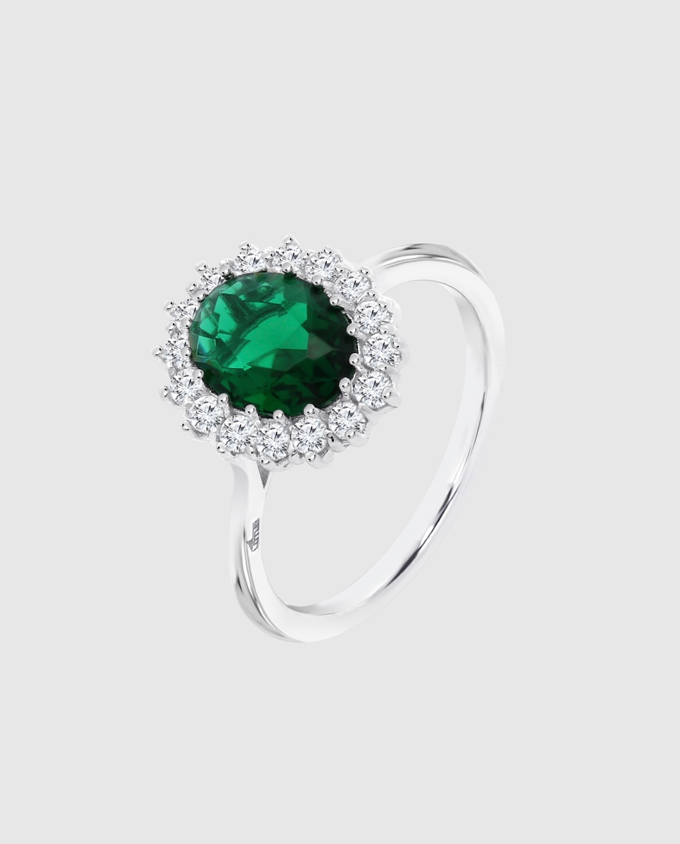 Anel Lotus Silver Lp3459-3 Colors de Prata com Acabamento Brilhante e Zircônias Verde-1