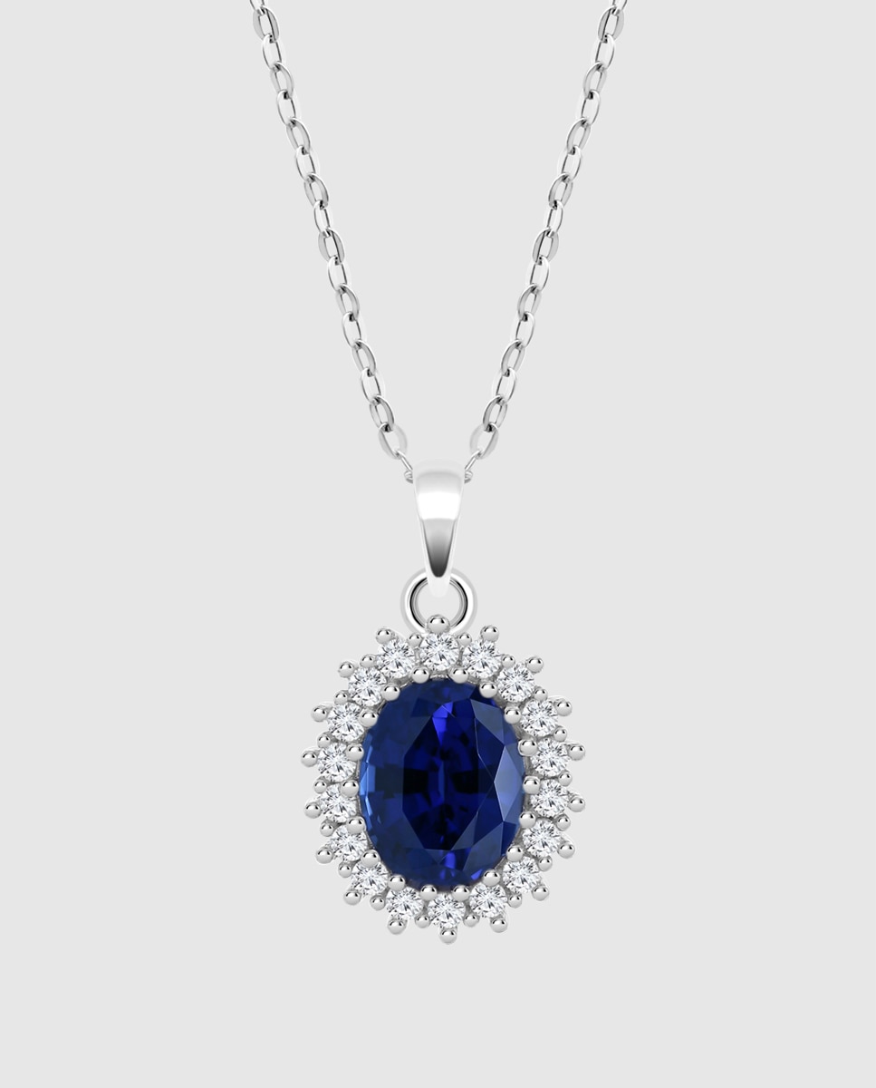 Colar Lotus Silver Lp3459-1/1 Colors de Prata com Acabamento Brilhante e Zirconita Azul-1